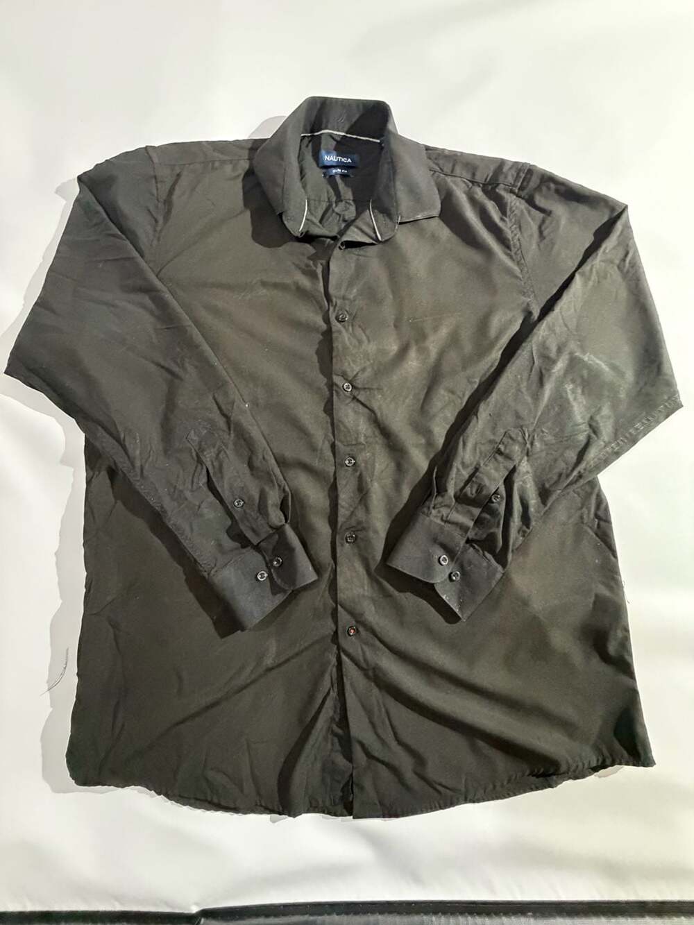 Nautica Dress Shirt Mens L Black Slim Fit Button Up Long Sleeve